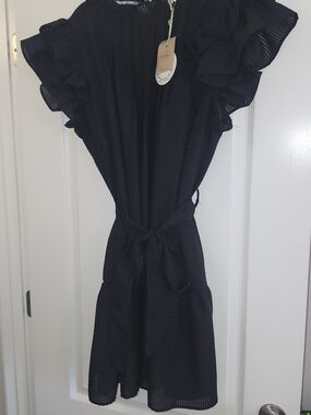 Umgee Black Midi Dress with Ruffle Sleeves